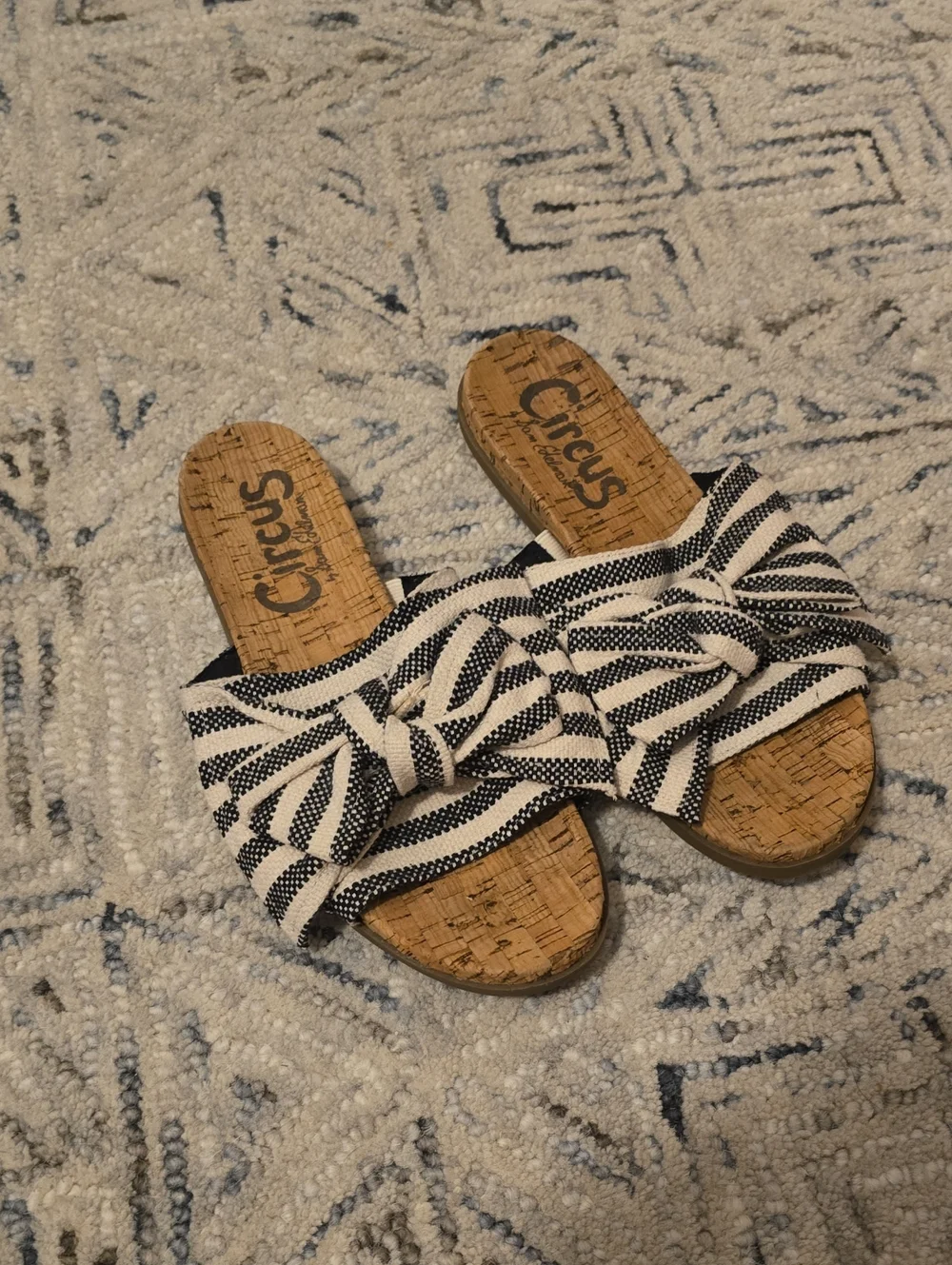 Circus by Sam Edelman Black and White Striped Knot Slide Sandals